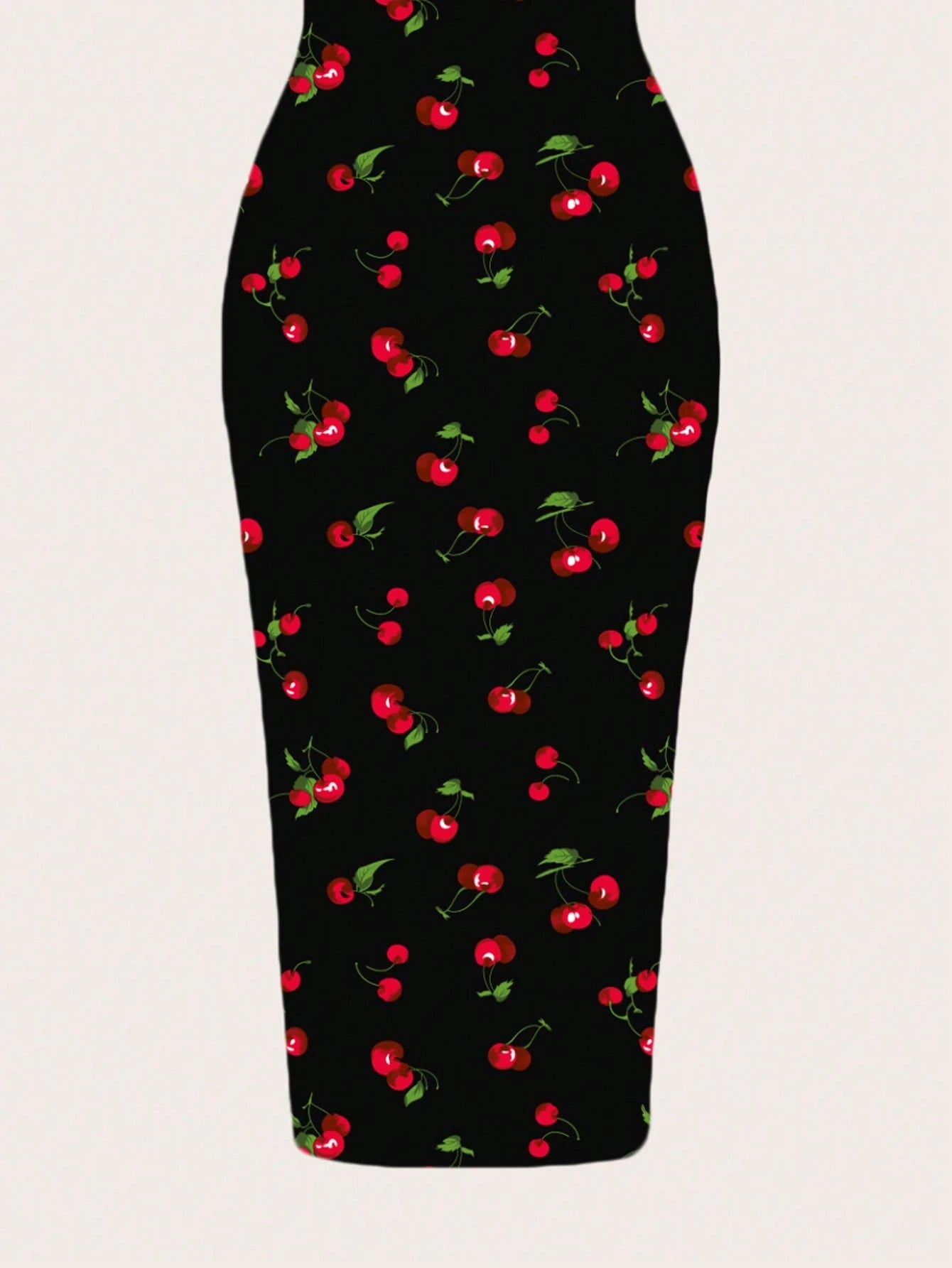 EZwear Cherry Print Casual Minimalist Full Length Bodycon Slip Dress, Suitable For Summer Suitable For Going Out Chic Dress