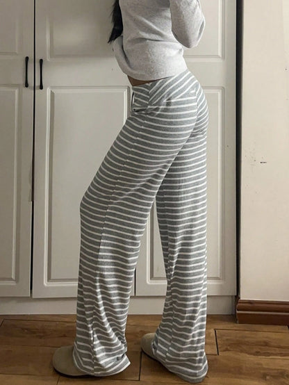 EZwear Low Waist Striped Brushed Drawstring Waist Small Horse Print Yoga & Lounge Wide Leg Pants, Autumn/Winter