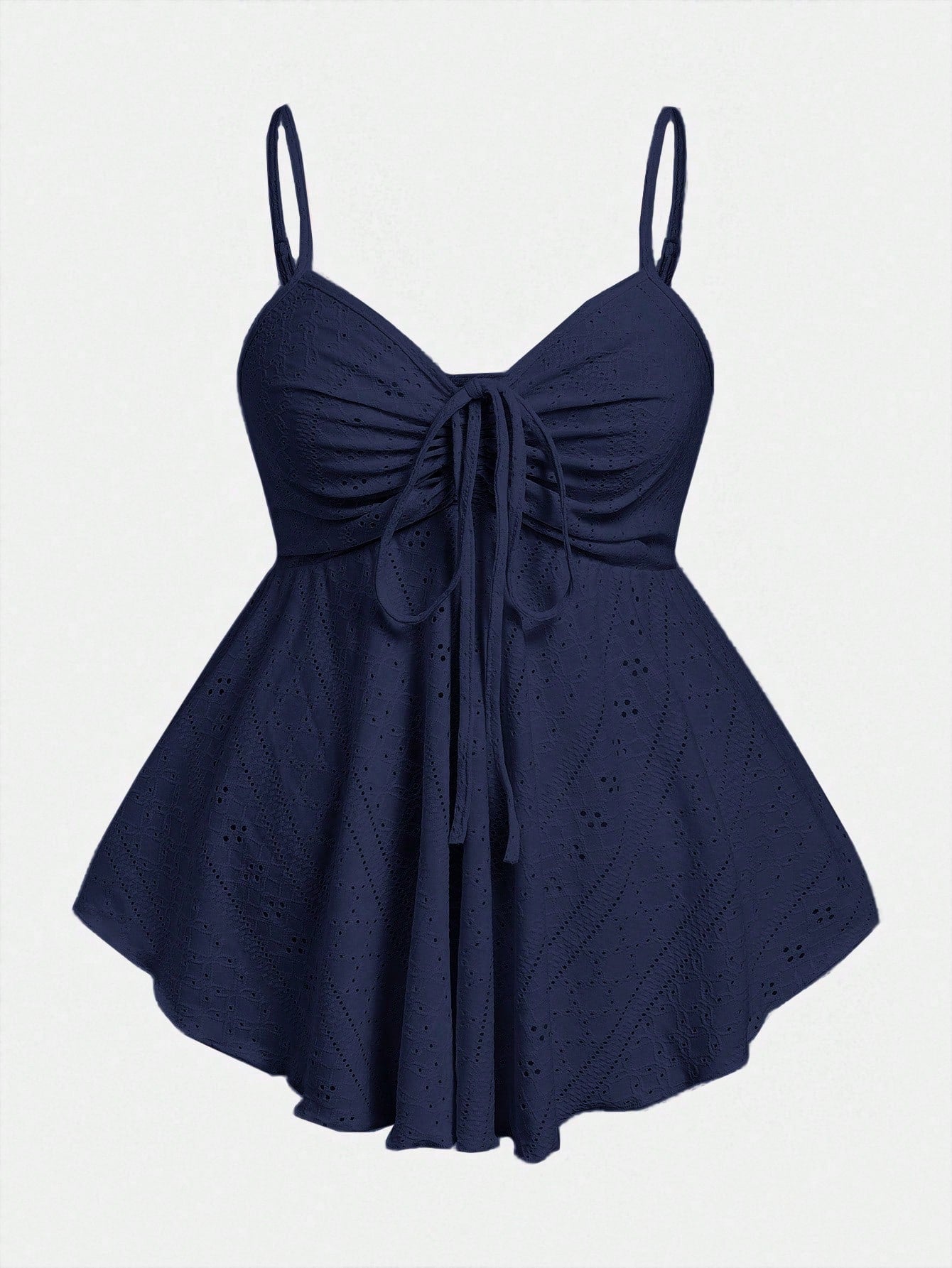 EZwear Navy Blue Knit Plus Size Women Front Tie Camisole, Summer Tops