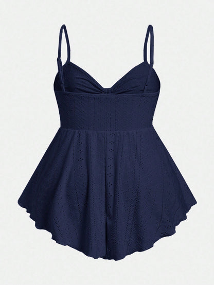 EZwear Navy Blue Knit Plus Size Women Front Tie Camisole, Summer Tops