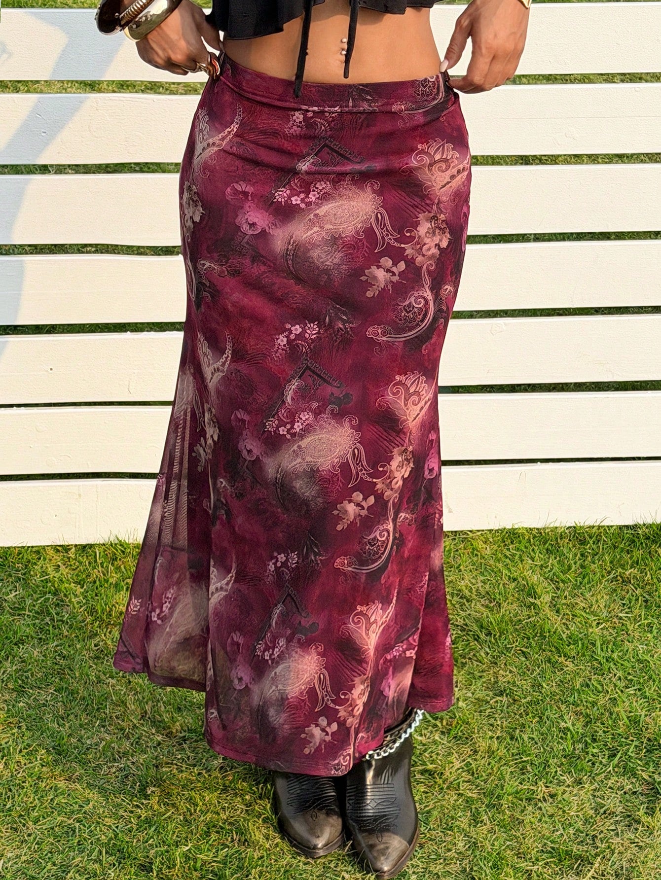 EZwear New Summer Music Festival Printed Mesh Fashionable Bodycon Skirt For Women, Suitable For Everyday Wear