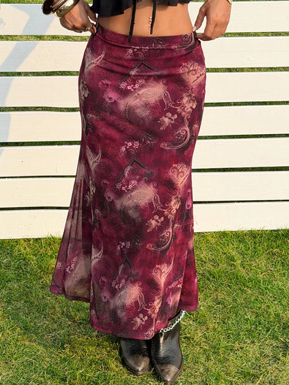 EZwear New Summer Music Festival Printed Mesh Fashionable Bodycon Skirt For Women, Suitable For Everyday Wear