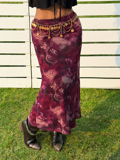 EZwear New Summer Music Festival Printed Mesh Fashionable Bodycon Skirt For Women, Suitable For Everyday Wear
