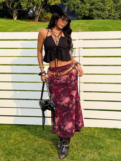 EZwear New Summer Music Festival Printed Mesh Fashionable Bodycon Skirt For Women, Suitable For Everyday Wear