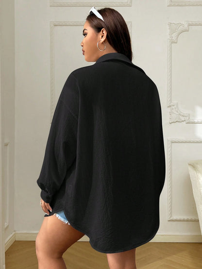 EZwear Plus Size Casual Business Casual Drop Shoulder Loose Blouse, Spring Autumn,Summer,Fall,Vacation,Beach Vacation Office White