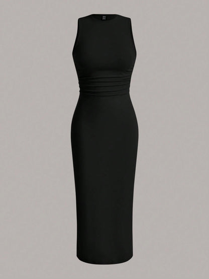 EZwear Solid Ruched Waist Tank Dress,Summer Dresses For Women,Tea Party Dress