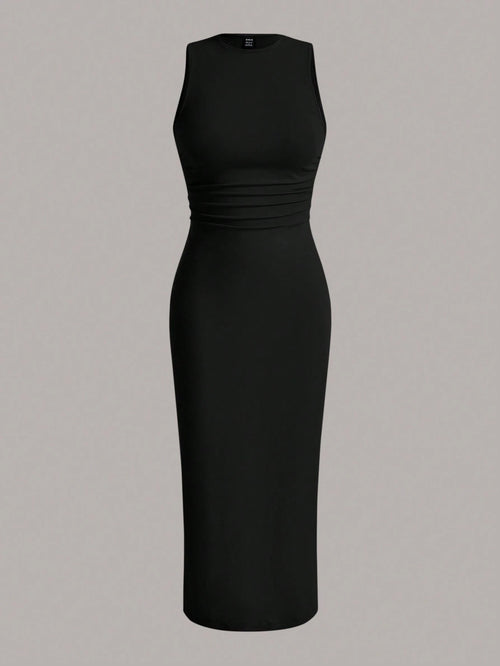EZwear Solid Ruched Waist Tank Dress,Summer Dresses For Women,Tea Party Dress