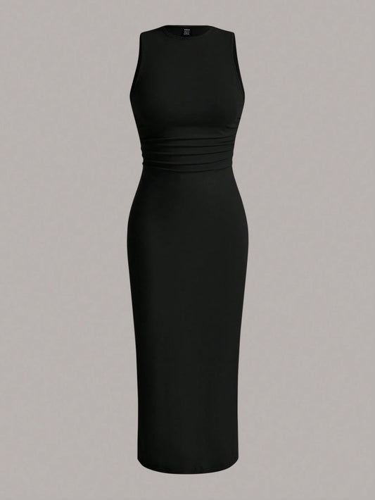 EZwear Solid Ruched Waist Tank Dress,Summer Dresses For Women,Tea Party Dress