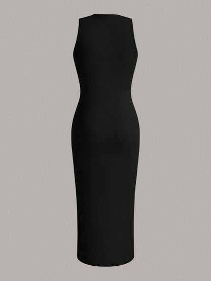 EZwear Solid Ruched Waist Tank Dress,Summer Dresses For Women,Tea Party Dress
