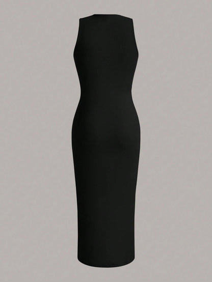 EZwear Solid Ruched Waist Tank Dress,Summer Dresses For Women,Tea Party Dress