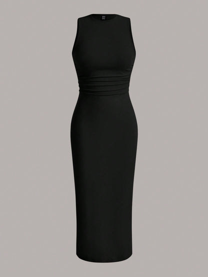 EZwear Solid Ruched Waist Tank Dress,Summer Dresses For Women,Tea Party Dress