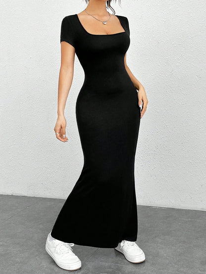 EZwear Summer Outfits Square Neck Mermaid Hem Bodycon Dress