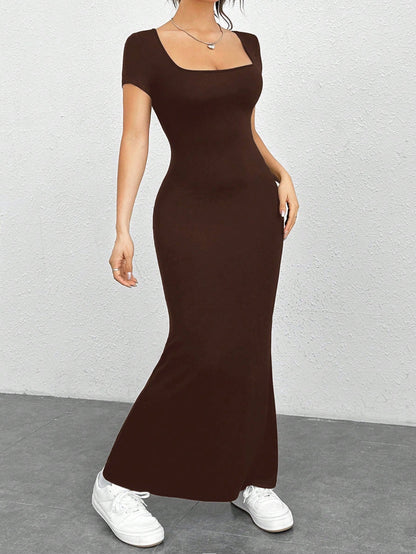 EZwear Summer Outfits Square Neck Mermaid Hem Bodycon Dress