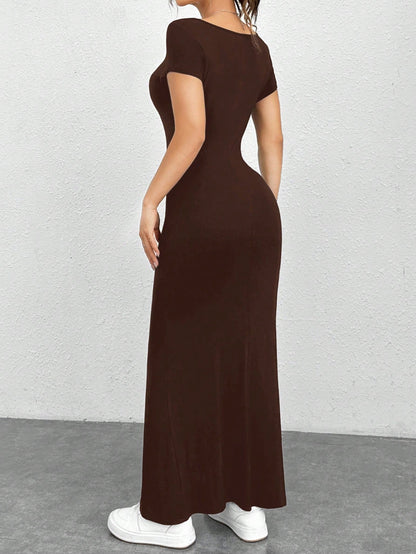 EZwear Summer Outfits Square Neck Mermaid Hem Bodycon Dress