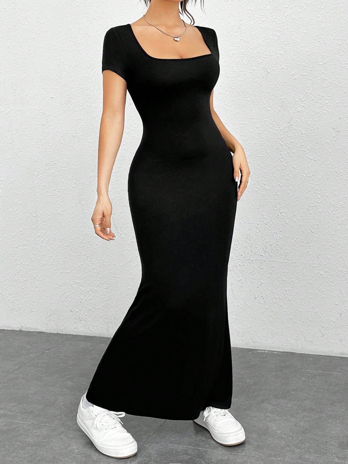 EZwear Summer Outfits Square Neck Mermaid Hem Bodycon Dress