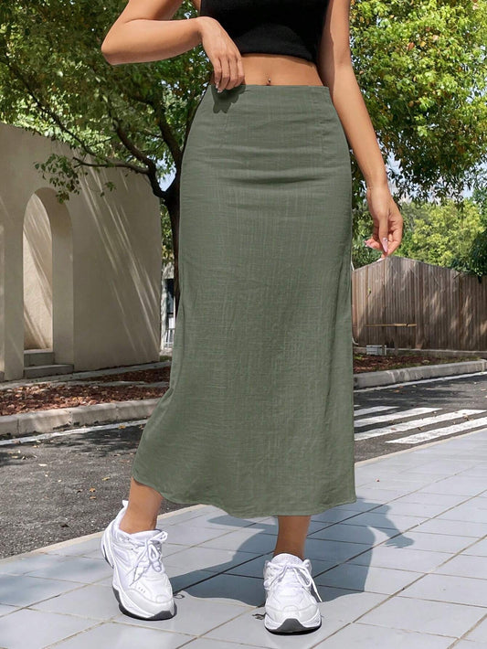EZwear Summer Solid Color Simple Casual Light-Weight Long Skirt