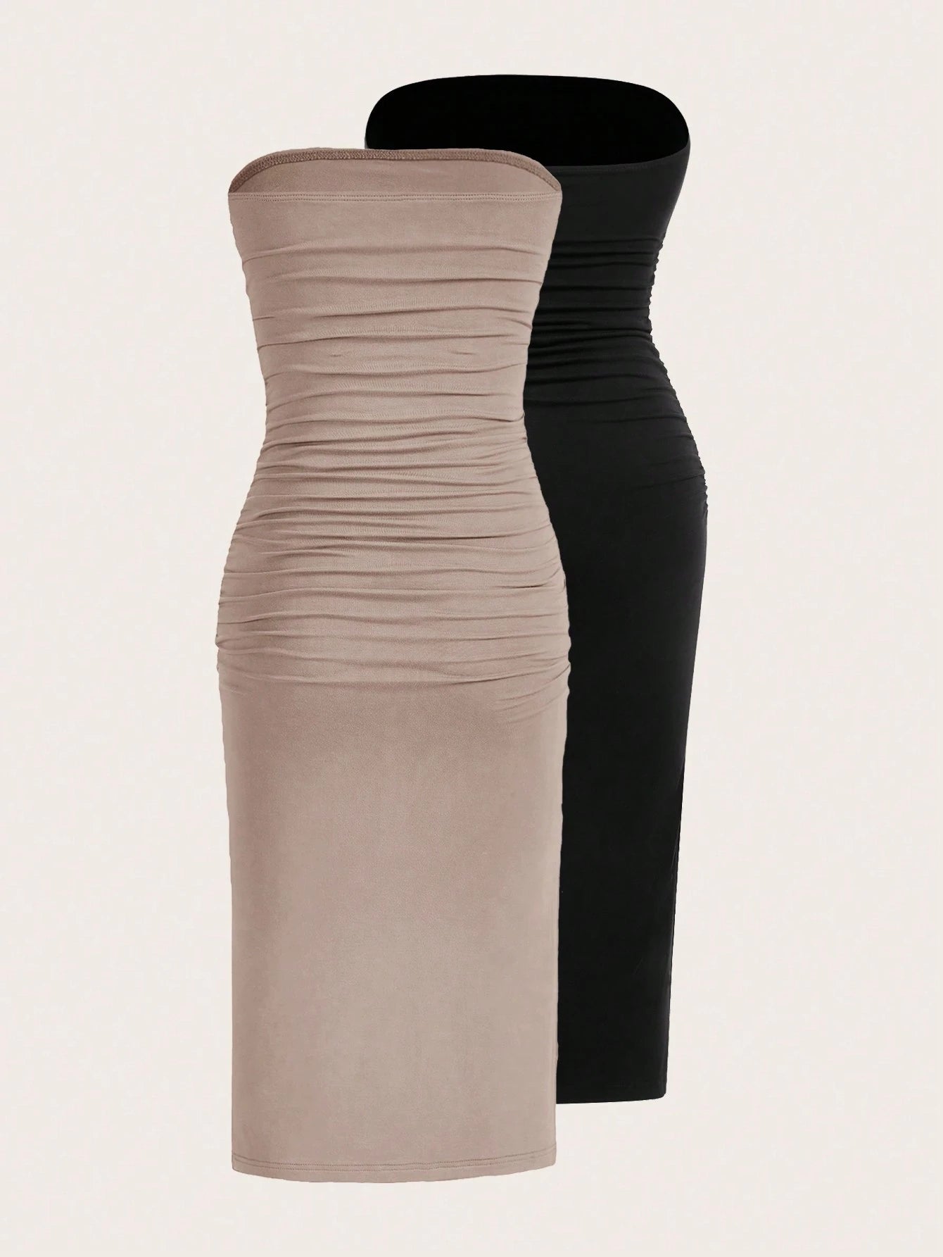 EZwear Two-Piece Set Set Multi-Color Women's Ruched Bandeau Side Slit Hem Knit Dress