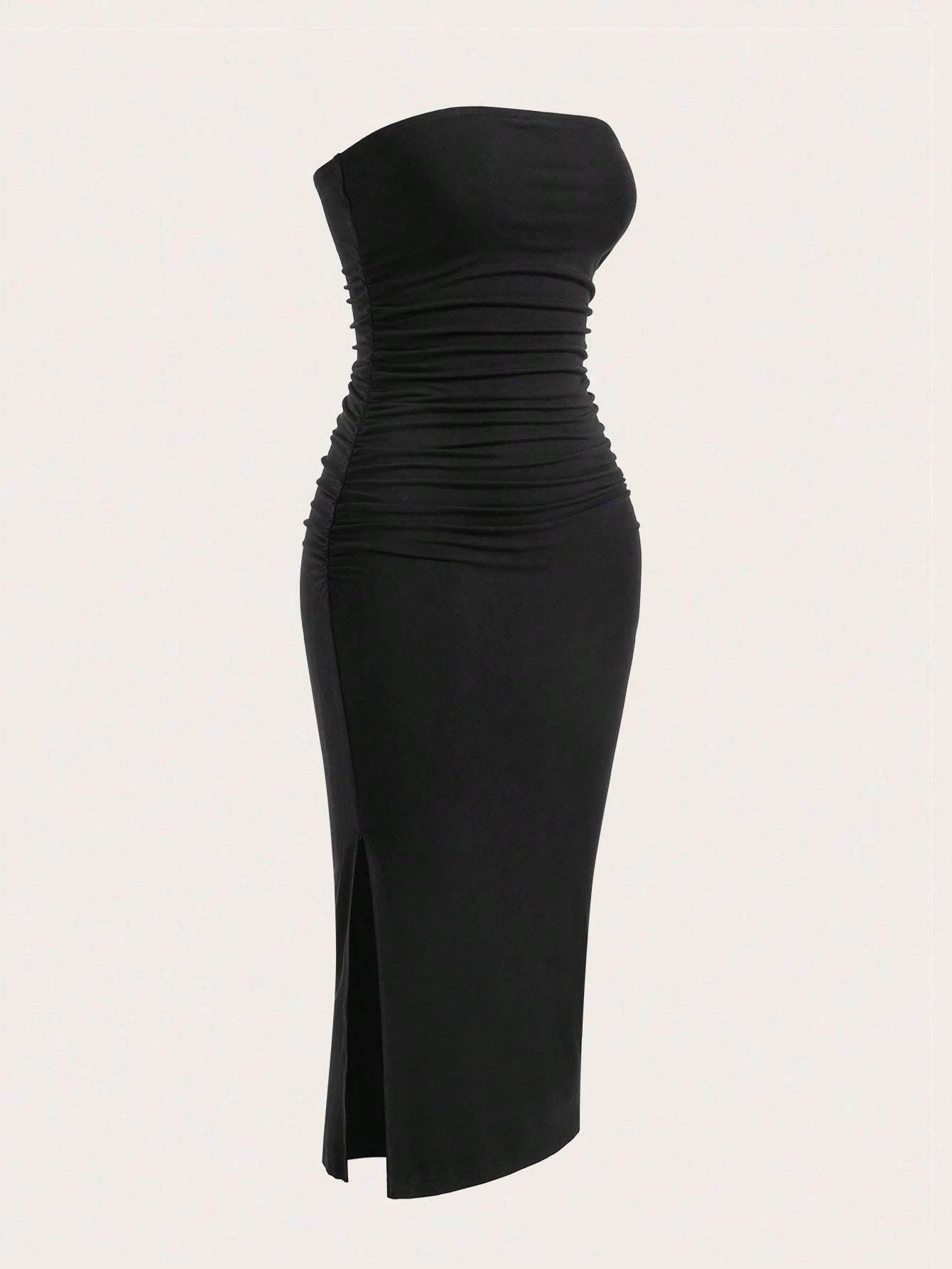 EZwear Two-Piece Set Set Multi-Color Women's Ruched Bandeau Side Slit Hem Knit Dress