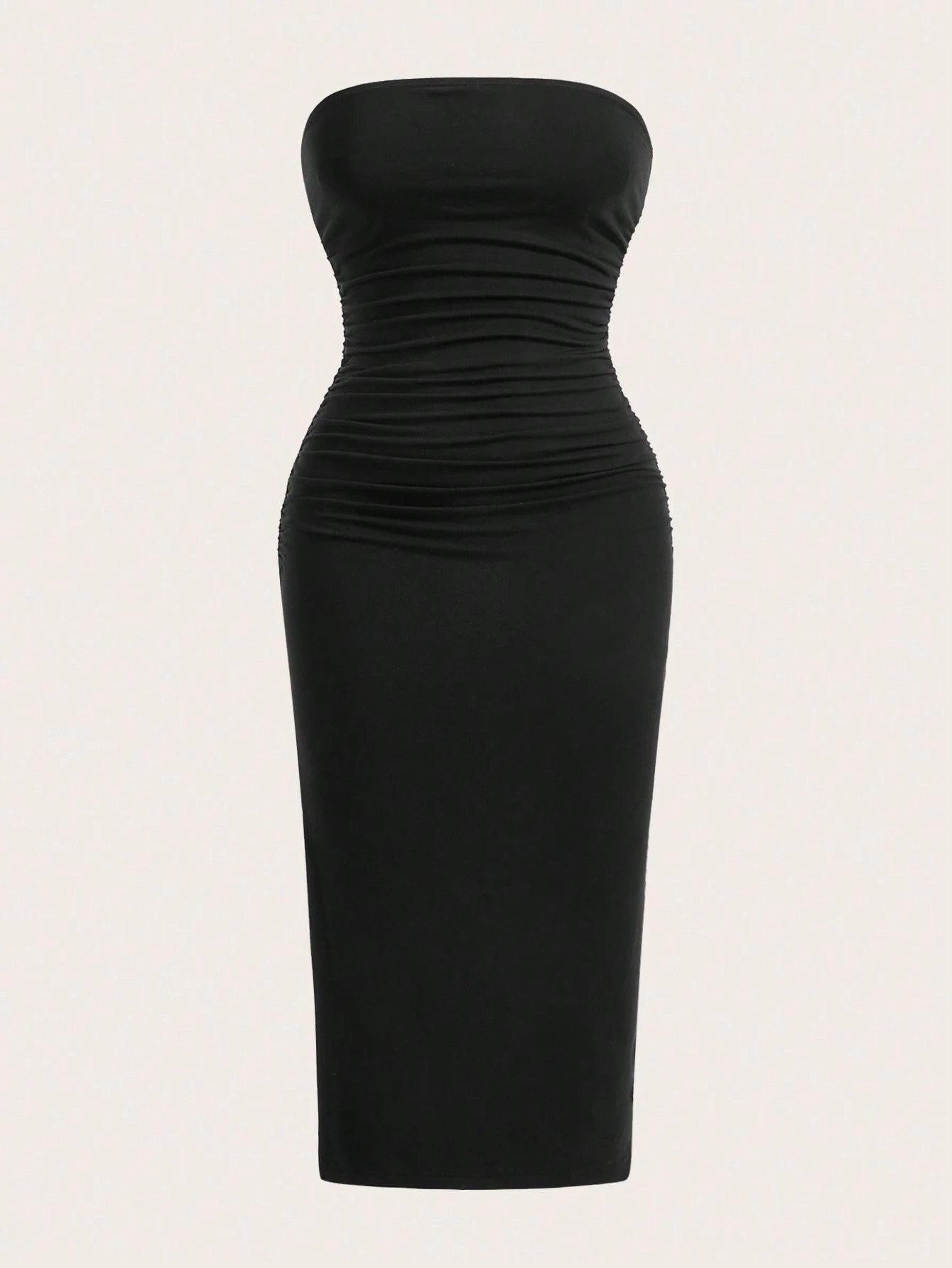 EZwear Two-Piece Set Set Multi-Color Women's Ruched Bandeau Side Slit Hem Knit Dress