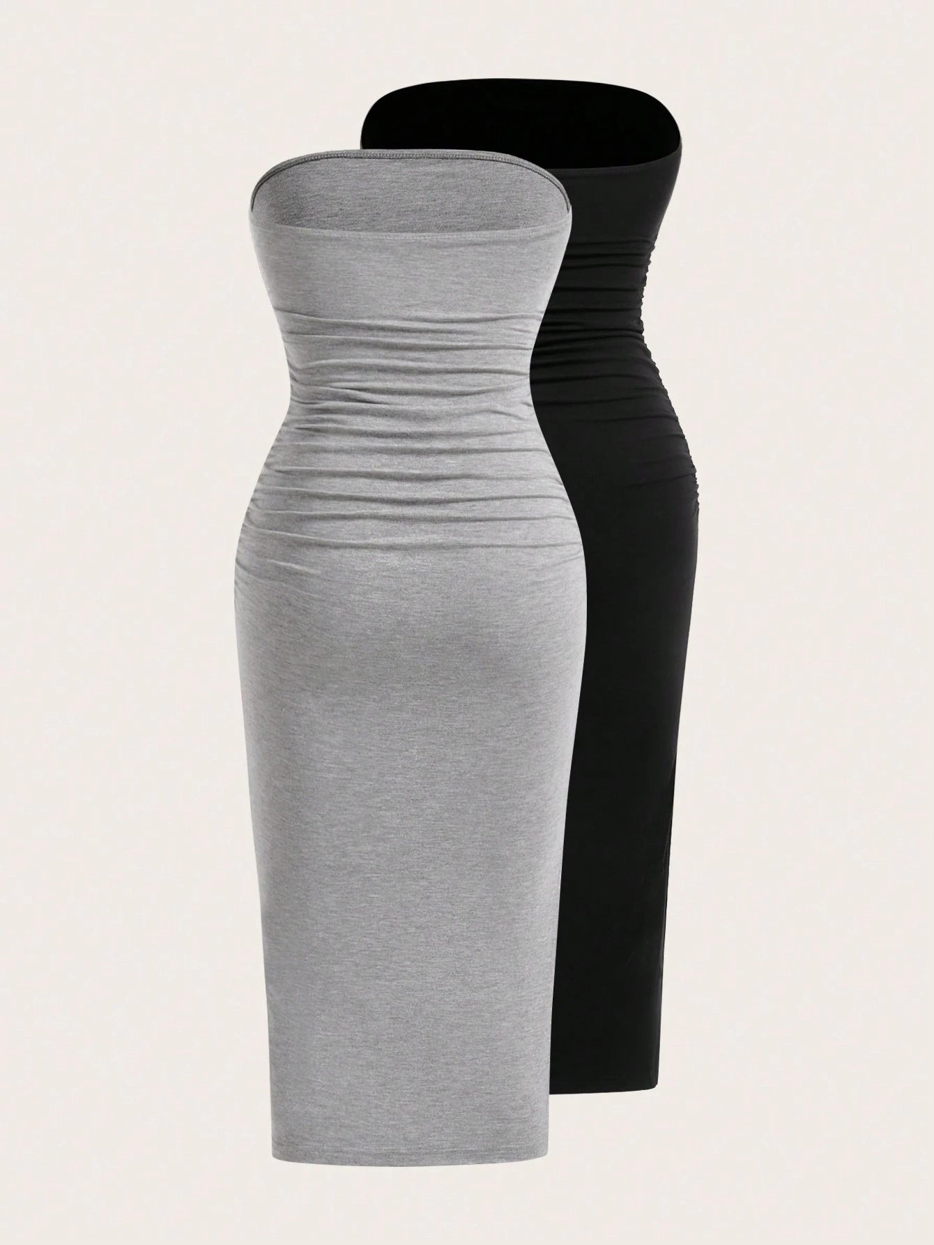 EZwear Two-Piece Set Set Multi-Color Women's Ruched Bandeau Side Slit Hem Knit Dress