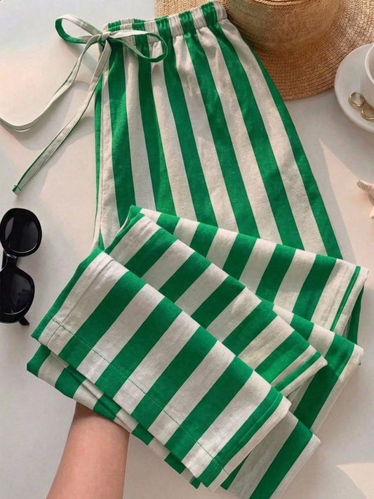 EZwear Women's Casual Tie Waist Straight Leg Pants, Suitable For Summer