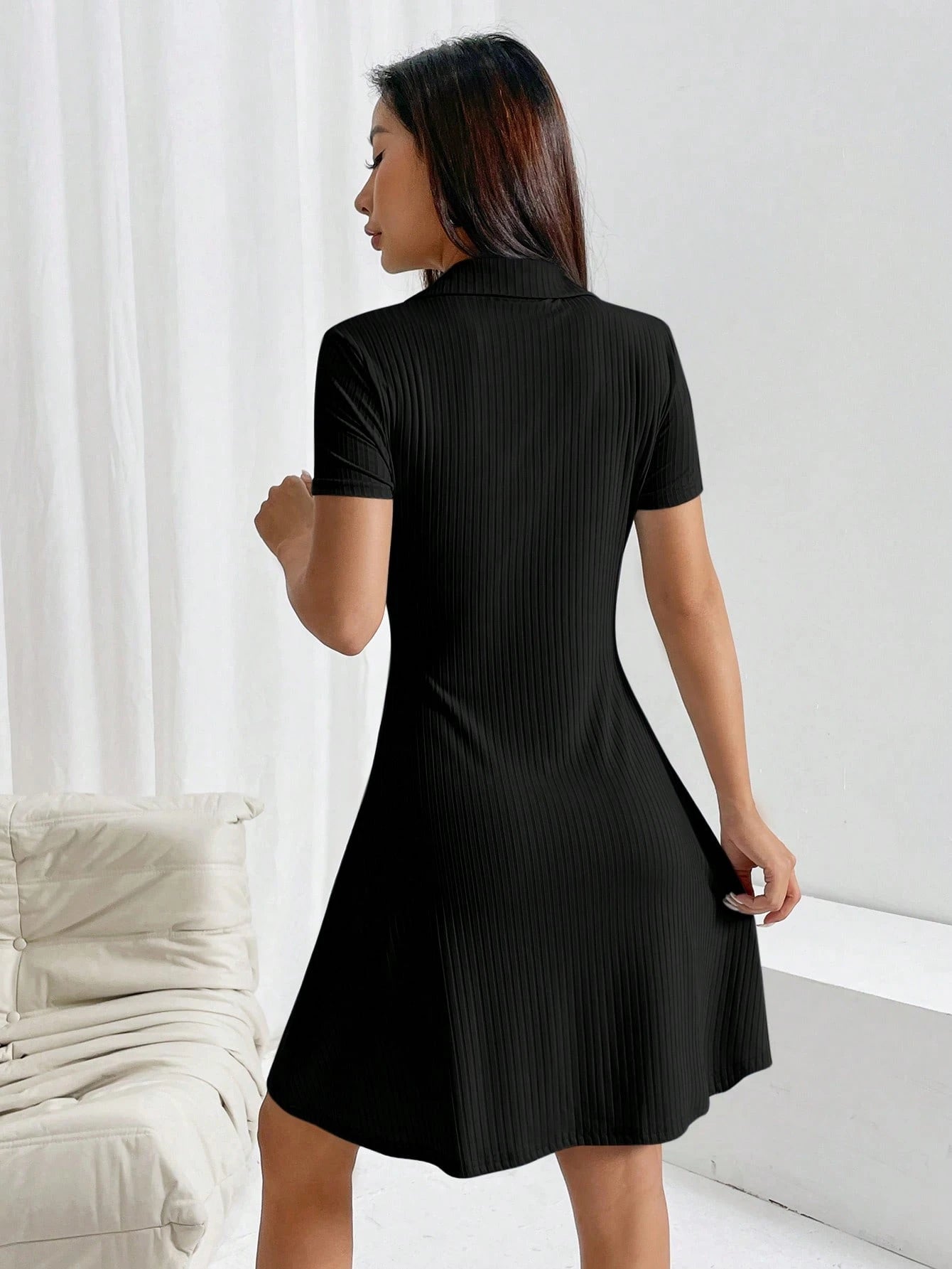 EZwear Women's Solid Color Polo Collar Short Sleeve Dress,Business Casual Woman