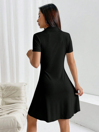EZwear Women's Solid Color Polo Collar Short Sleeve Dress,Business Casual Woman