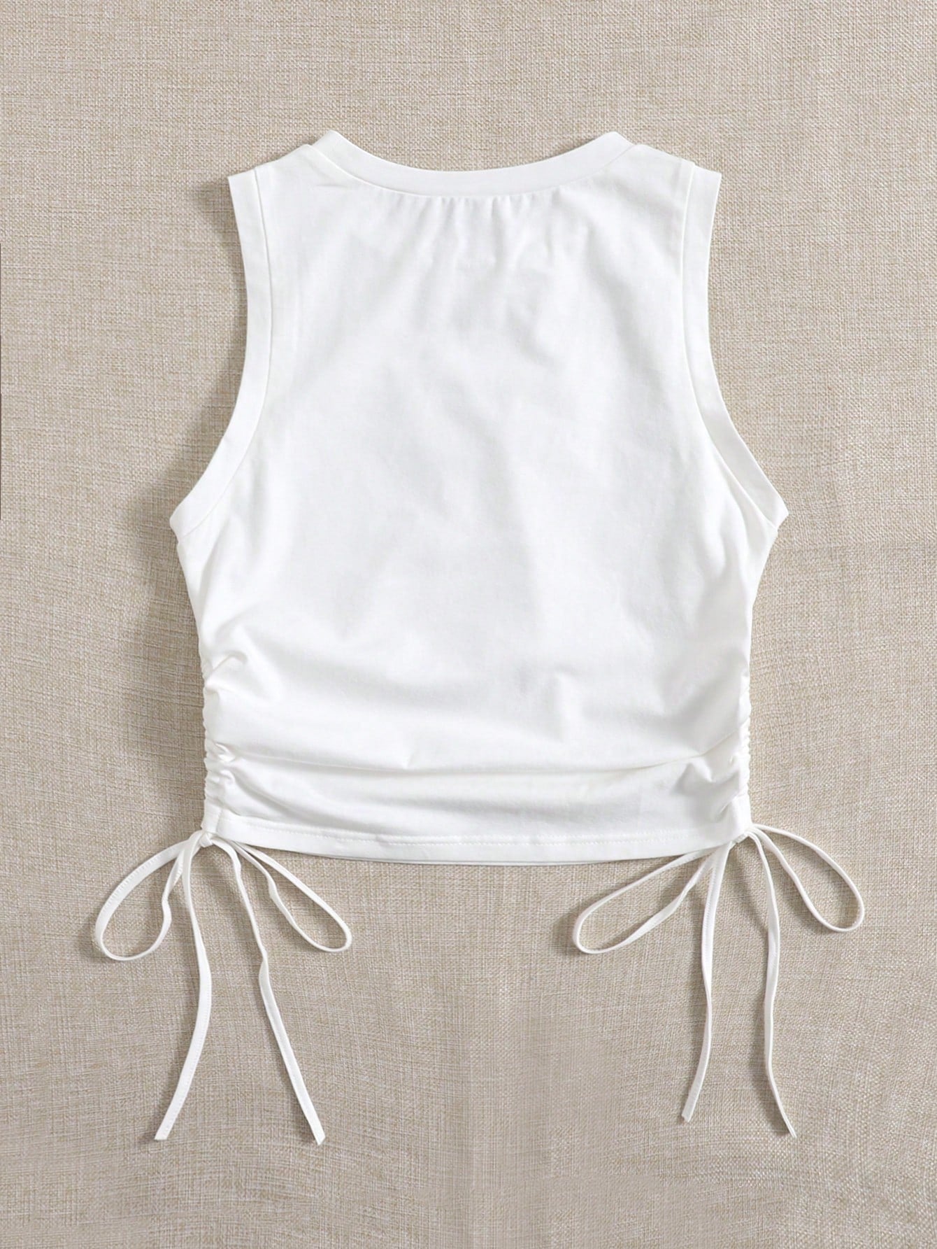 EZwear Women's Solid Color Round Neck Side Drawstring Casual Knit Tank Top