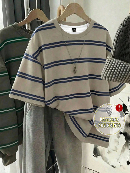 EZwear Women's Stripe Summer Casual T-Shirt, Korean Fashion Round Neck Top, Back-To-School School Style, Versatile Y2K Elegant Outing