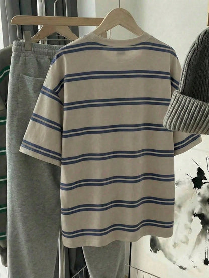 EZwear Women's Stripe Summer Casual T-Shirt, Korean Fashion Round Neck Top, Back-To-School School Style, Versatile Y2K Elegant Outing