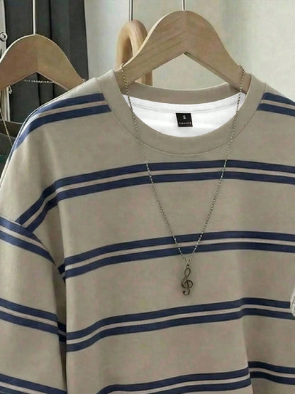 EZwear Women's Stripe Summer Casual T-Shirt, Korean Fashion Round Neck Top, Back-To-School School Style, Versatile Y2K Elegant Outing