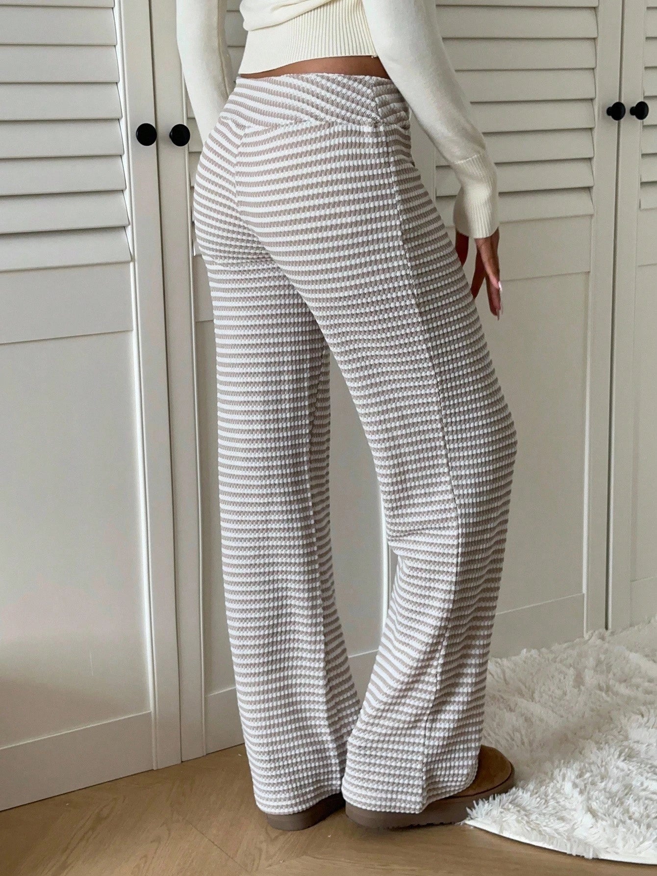 EZwear Women's Tie Waist Striped Straight Leg Loose Casual Pants,Fall,Fall Clothes For Women