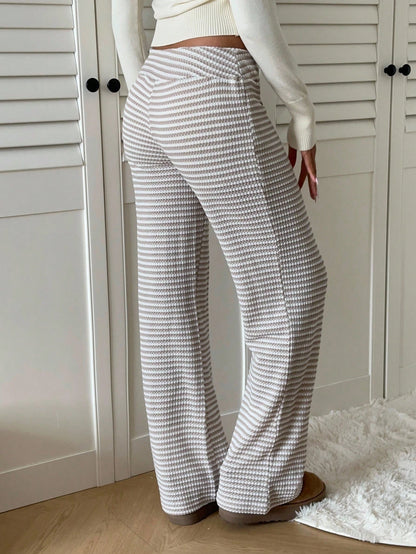 EZwear Women's Tie Waist Striped Straight Leg Loose Casual Pants,Fall,Fall Clothes For Women