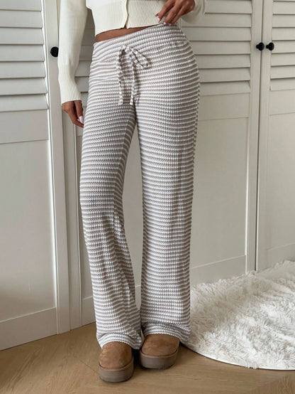 EZwear Women's Tie Waist Striped Straight Leg Loose Casual Pants,Fall,Fall Clothes For Women