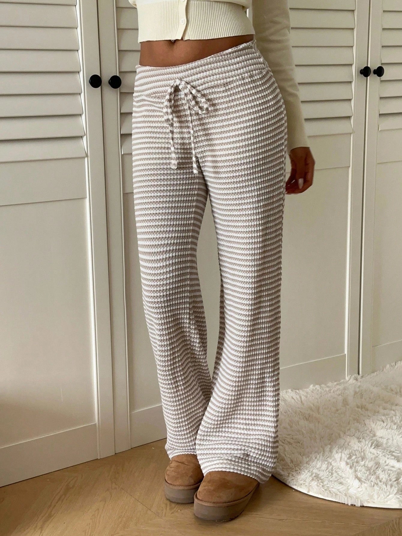 EZwear Women's Tie Waist Striped Straight Leg Loose Casual Pants,Fall,Fall Clothes For Women