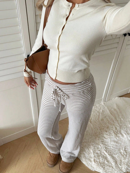 EZwear Women's Tie Waist Striped Straight Leg Loose Casual Pants,Fall,Fall Clothes For Women