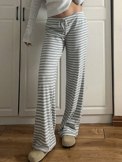 EZwear Women's Tie Waist Striped Straight Leg Loose Casual Pants,Fall,Fall Clothes For Women