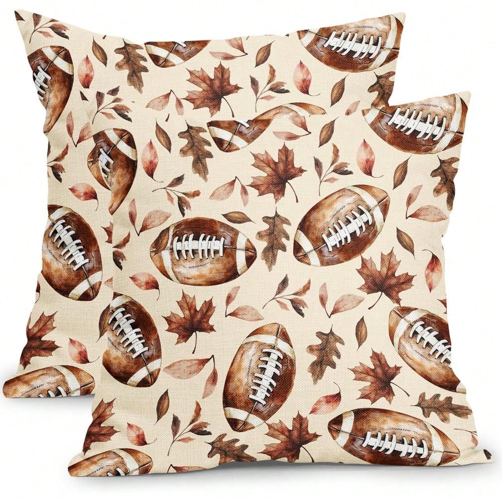 Fall Football Pillow Covers, Autumn Thanksgiving Maple Leaves Pattern Outdoor Cushion Covers, Rustic Farmhouse Harvest Pillowcases, Single-Sided Printed, Envelope Closure, 18x18 Inch For Porch, Patio
