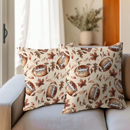 Fall Football Pillow Covers, Autumn Thanksgiving Maple Leaves Pattern Outdoor Cushion Covers, Rustic Farmhouse Harvest Pillowcases, Single-Sided Printed, Envelope Closure, 18x18 Inch For Porch, Patio