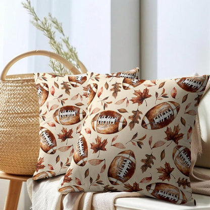 Fall Football Pillow Covers, Autumn Thanksgiving Maple Leaves Pattern Outdoor Cushion Covers, Rustic Farmhouse Harvest Pillowcases, Single-Sided Printed, Envelope Closure, 18x18 Inch For Porch, Patio