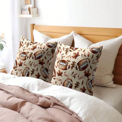 Fall Football Pillow Covers, Autumn Thanksgiving Maple Leaves Pattern Outdoor Cushion Covers, Rustic Farmhouse Harvest Pillowcases, Single-Sided Printed, Envelope Closure, 18x18 Inch For Porch, Patio