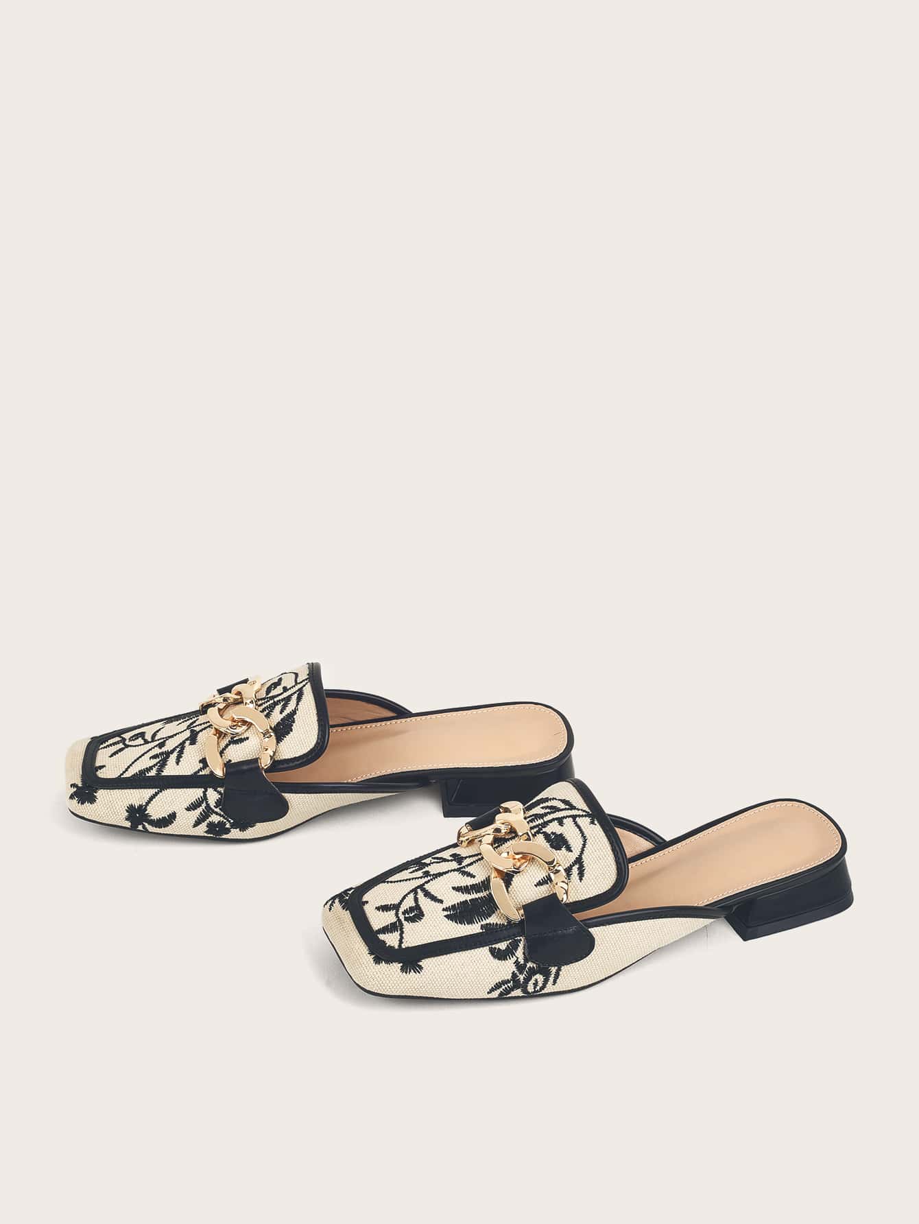 Fall/Winter Two Tone Chain Decor Flat Mules