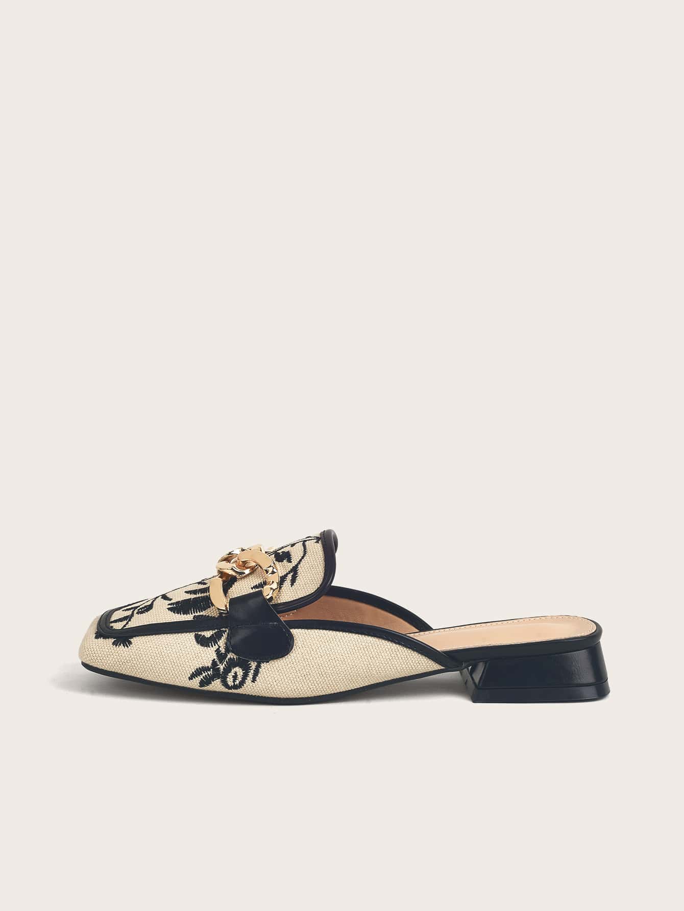 Fall/Winter Two Tone Chain Decor Flat Mules