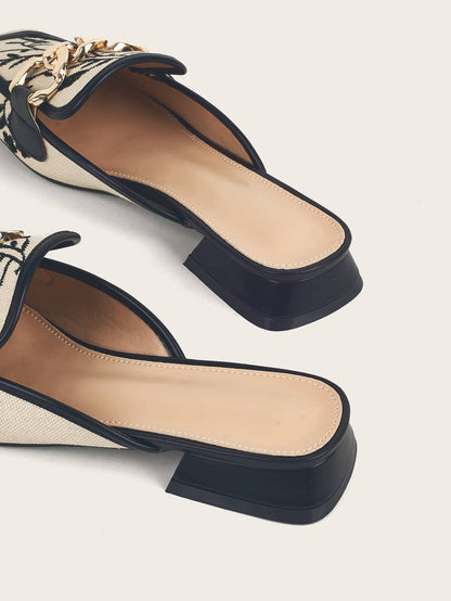 Fall/Winter Two Tone Chain Decor Flat Mules