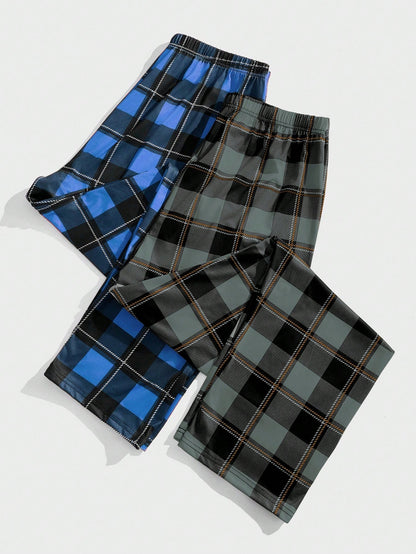 FamilyFrolics 2pcs/Set Men's Plaid Pajama Pants, Fall Winter Clothes