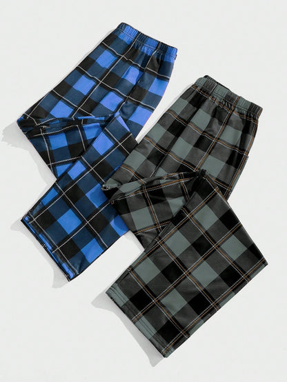FamilyFrolics 2pcs/Set Men's Plaid Pajama Pants, Fall Winter Clothes