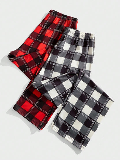 FamilyFrolics 2pcs/Set Men's Plaid Pajama Pants, Fall Winter Clothes