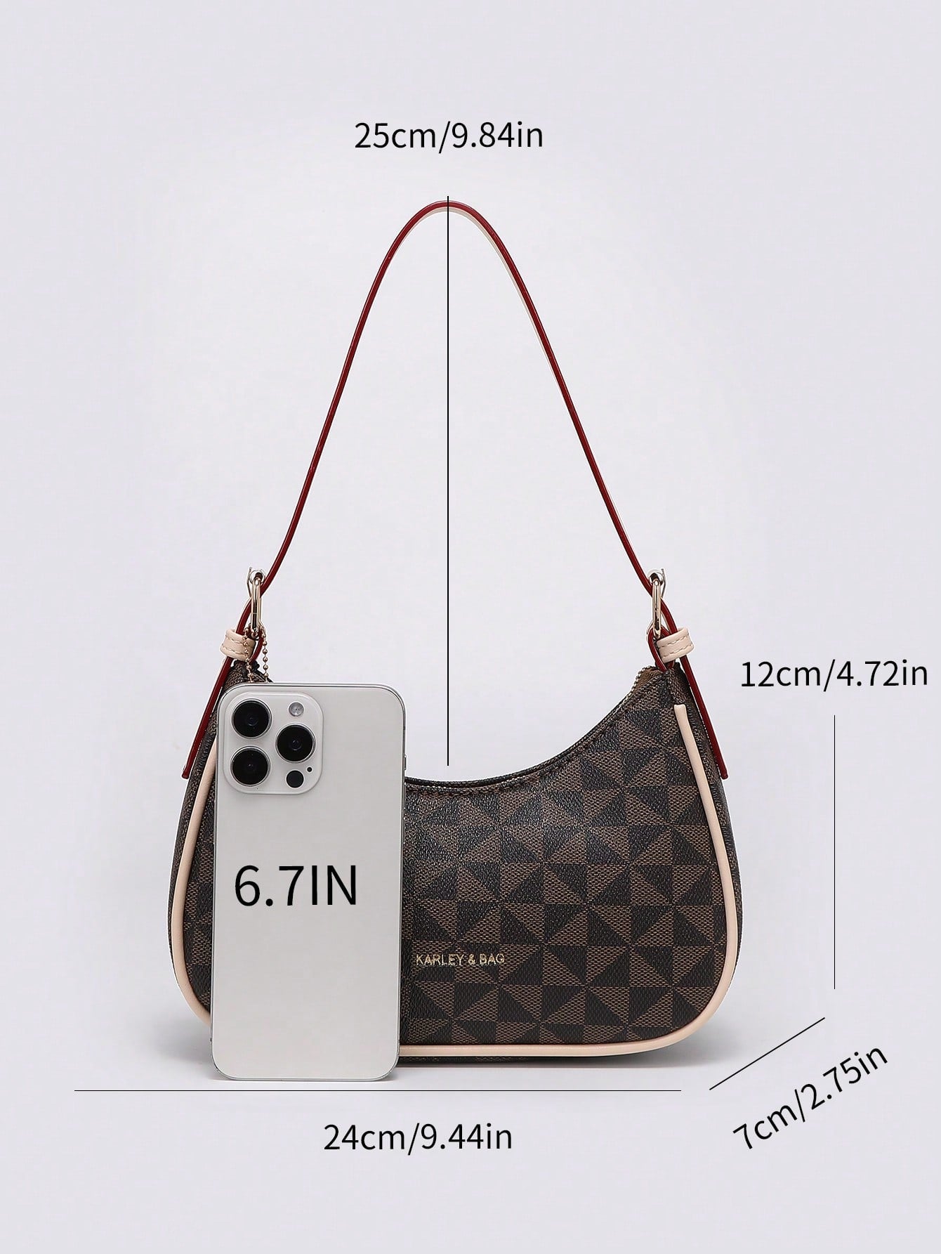 Fashion Crescent Shoulder Bag, Y2K Underarm Bag, Classic Plaid Shoulder Bag, Women's Fashion Handbag, Cherry Pendant Decor, Leather-Feel Crossbody Bag