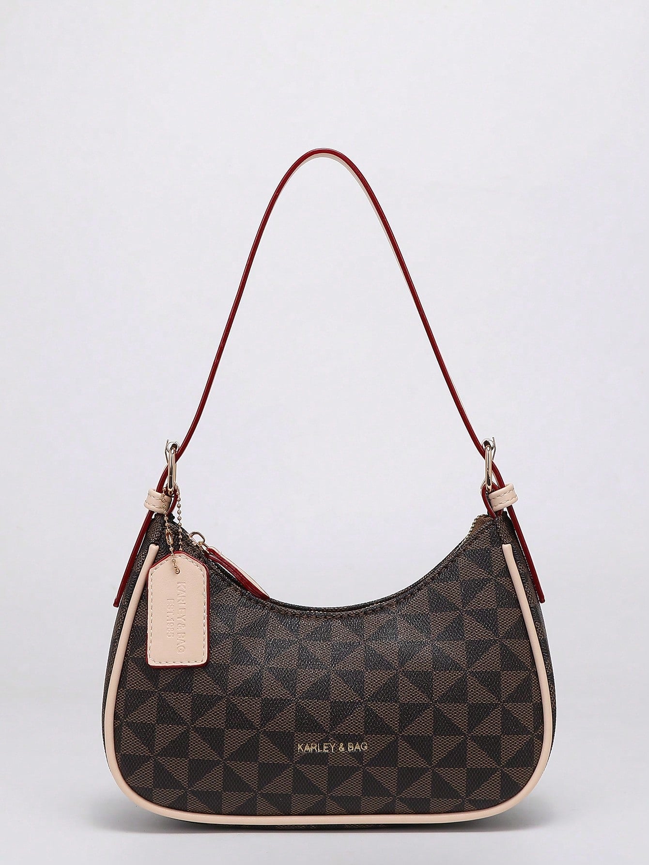 Fashion Crescent Shoulder Bag, Y2K Underarm Bag, Classic Plaid Shoulder Bag, Women's Fashion Handbag, Cherry Pendant Decor, Leather-Feel Crossbody Bag