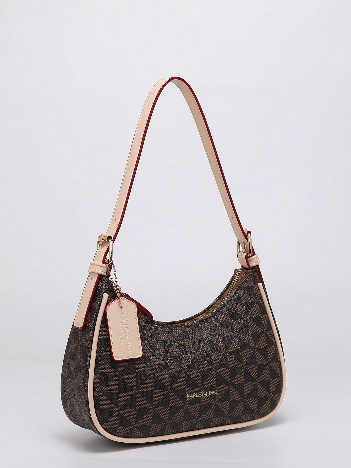 Fashion Crescent Shoulder Bag, Y2K Underarm Bag, Classic Plaid Shoulder Bag, Women's Fashion Handbag, Cherry Pendant Decor, Leather-Feel Crossbody Bag